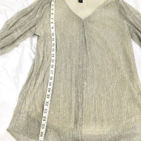 Alfani  V-neck shimmery silver top fully lined body sheer Victorian Sleev… - Picture 5 of 6